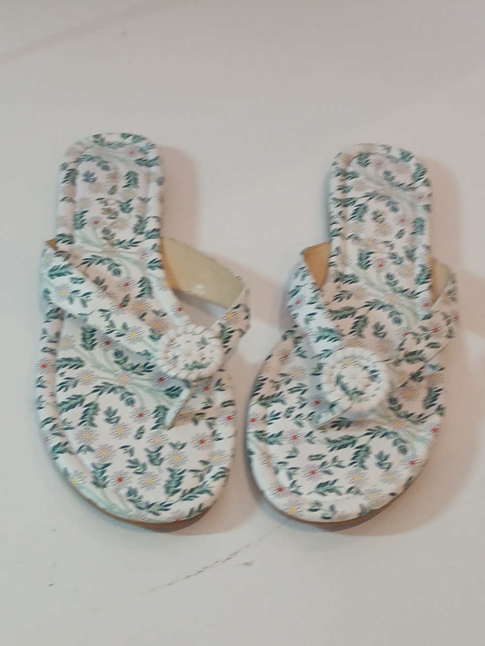 Jack Rogers White Floral Slip-On Sandals with Green Print Size 9